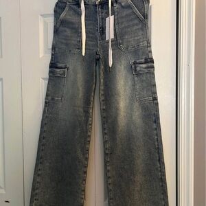 Blue denim  Wide-Leg Cargo Jeans